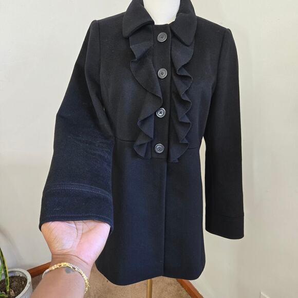 J.Crew Coat Womens 2 Black Wool Ruffle Collar Coquette Avante Garde Whimsigoth - Picture 3 of 11